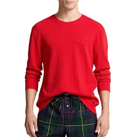 POLO Ralph Lauren Crewneck Waffle-Knit Sleep Shirt Red Size Medium NWT - Picture 1 of 14